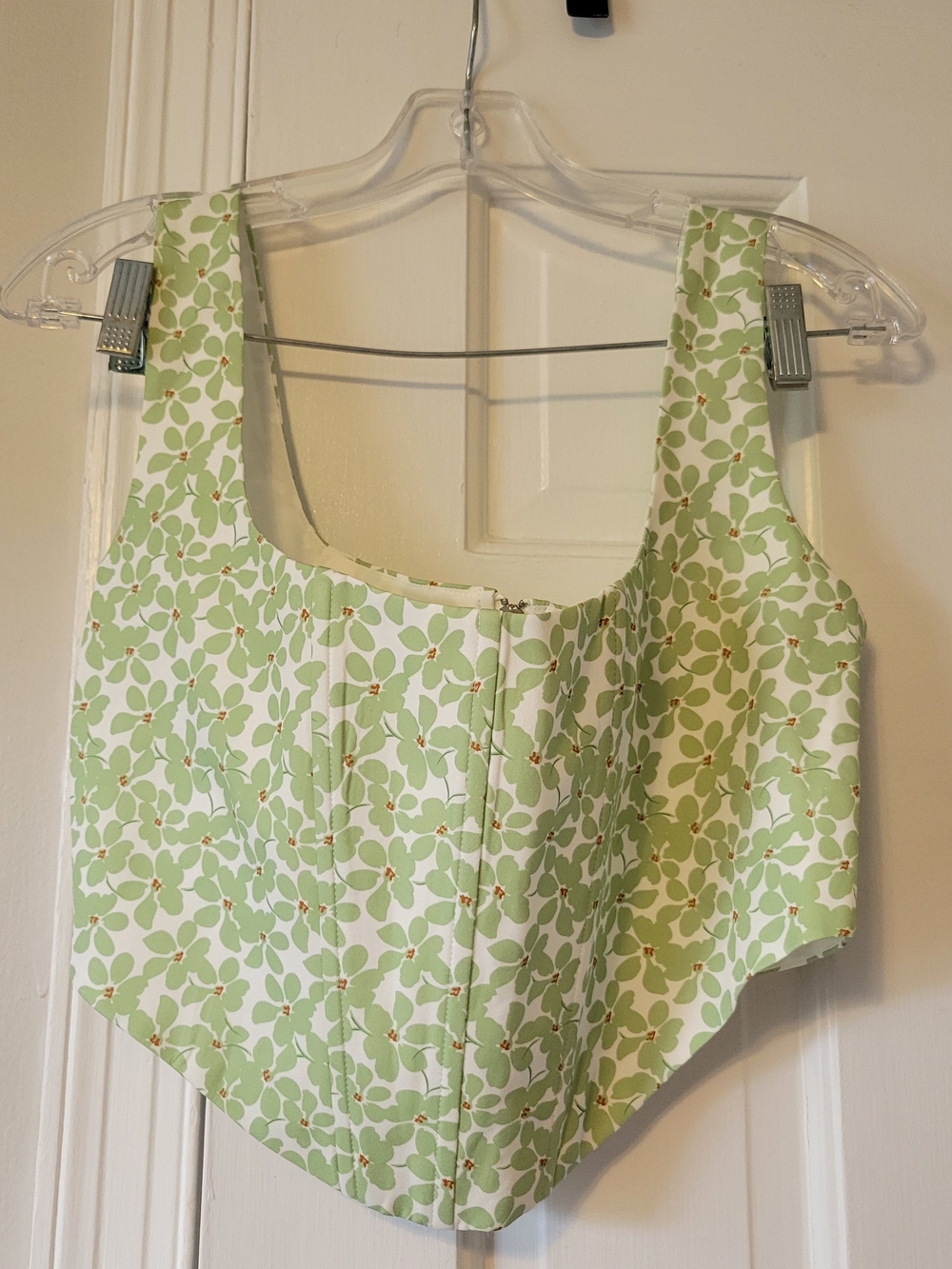 Princess Polly Light Green Floral Square-Neck Corset Crop Top - NWT